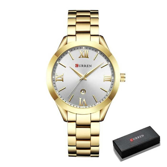 Gouden Luxe Horloge voor Dames - Roestvrij Staal Armband 3 ATM Kwarts Polshorloge Goud Wit