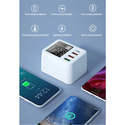 4x Port Quad USB Stekkerlader met Type C Poort - Quick Charge 3.0 Muur Oplader Wallcharger AC Thuislader Adapter Wit