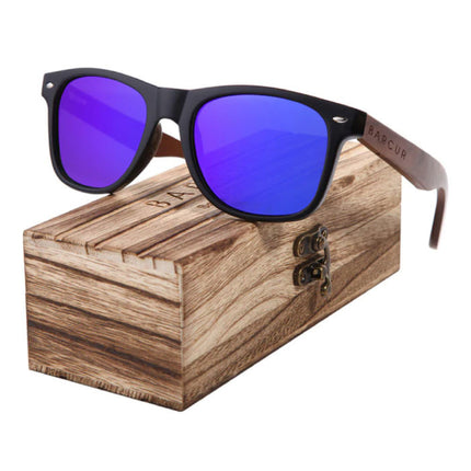 Zonnebril Walnoot met Houten Kistje - UV400 en Polaroid Filter voor Mannen en Vrouwen - Paars
