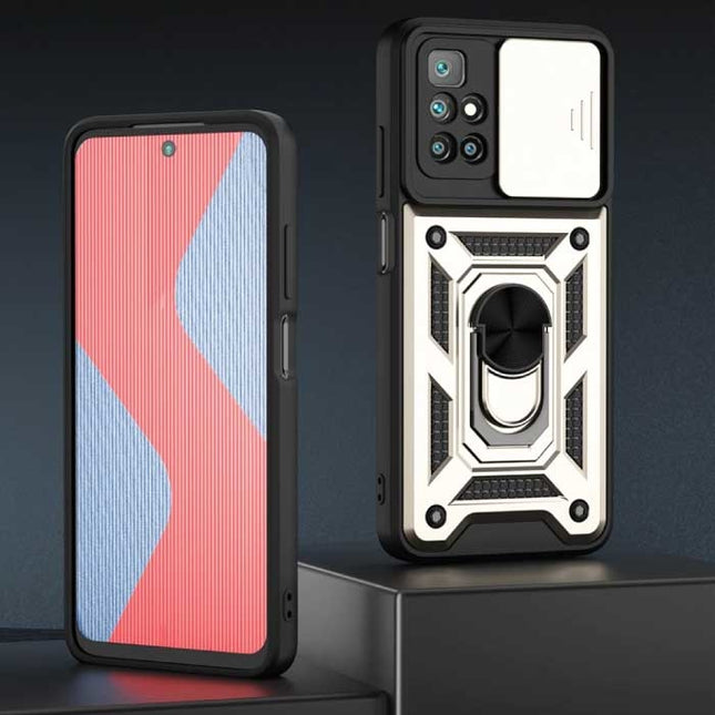 Xiaomi Poco F3 - Armor Hoesje met Kickstand en Camera Bescherming - Pop Grip Cover Case Goud
