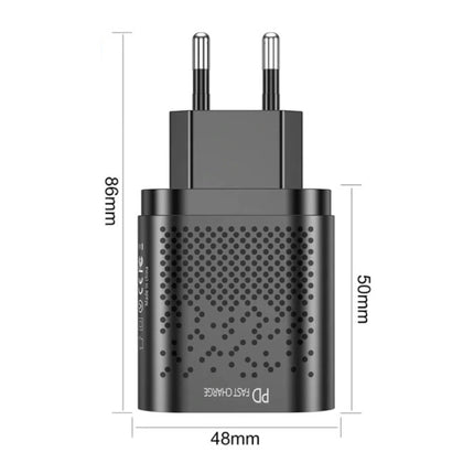 2-Poort  USB Oplader - 36W PD Fast Charging / Quick Charge 3.0 - Muur Stekkerlader Wallcharger AC Thuislader Adapter Zwart