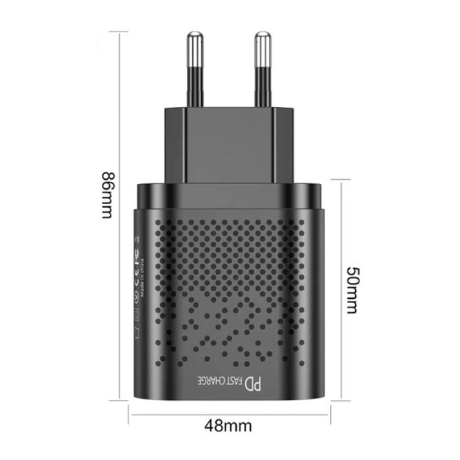 2-Poort  USB Oplader - 36W PD Fast Charging / Quick Charge 3.0 - Muur Stekkerlader Wallcharger AC Thuislader Adapter Zwart