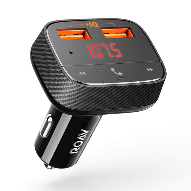 SmartCharge F0 Dual Port Autolader met Bluetooth Transmitter - 24W Auto Oplader Carcharger - Zwart
