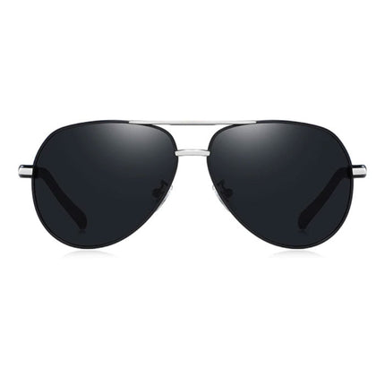 Vintage Shades Zonnebril - Roestvrij Staal Legering Pilotenbril met UV400 en Polarisatie Filter voor Mannen - Zwart-Zilver