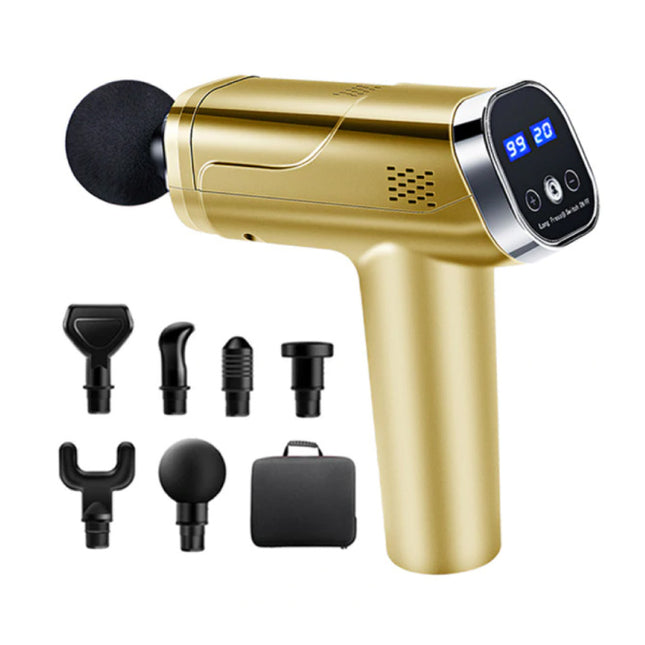 Professioneel Massage Apparaat Gun - 20 Standen - 6 Koppen - Inclusief Opbergtas - Sport en Relax - Goud