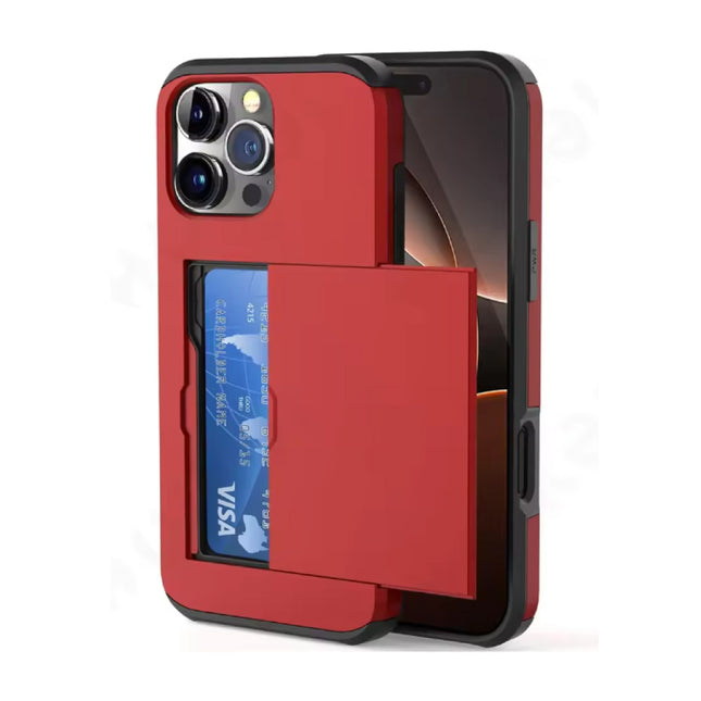 Kaarthouder Hoesje voor iPhone 16 Pro - Wallet Card Slot Cover Case - Rood