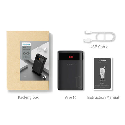 Ares 10.000mAh Powerbank met 4 Poorten - LED Display Externe Noodaccu Batterij Oplader Charger Zwart