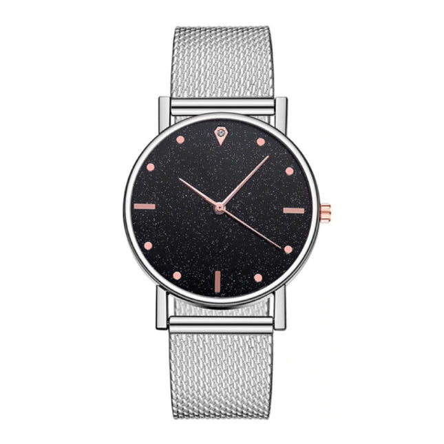 Horloge Kwarts Dames - Luxe Anoloog Uurwerk voor Vrouwen Zilver-Zwart