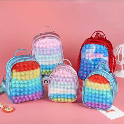 Mini Pop It Rugzak voor Kinderen - Antistress Fidget Zacht Speelgoed Bubble Tas Glossy Zwart Blauw-Wit