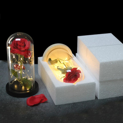 Kunst Roos in Glazen Stolp met Verlichting - Zijden Rozen Bloemen Luxe Glas Decor Ornament 