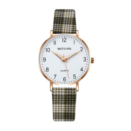 Minimalistisch Horloge voor Dames - Modieus Kwarts Uurwerk Vrouwen Lichtgevend Leer Bandje Zwart Beige