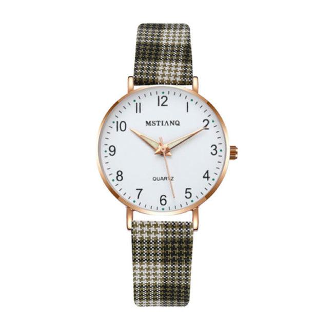 Minimalistisch Horloge voor Dames - Modieus Kwarts Uurwerk Vrouwen Lichtgevend Leer Bandje Zwart Beige