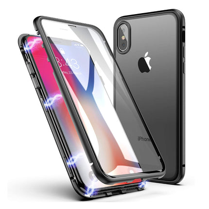 iPhone XS Max Magnetisch 360° Hoesje met Tempered Glass - Full Body Cover Hoesje + Screenprotector Zwart