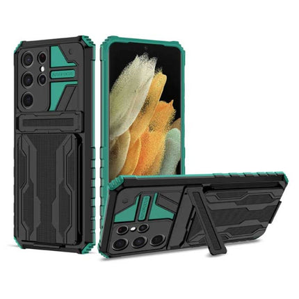Samsung Galaxy A52 - Armor Card Slot Hoesje met Kickstand - Wallet Cover Case Groen