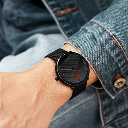 Minimalistisch Horloge voor Heren - Modieus Ultradun Zakelijk Kwarts Uurwerk Zwart Mesh Bandje