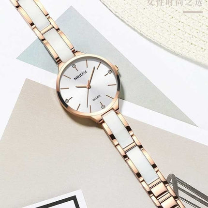 Luxe Horloge voor Dames - Keramische Armband Klok Kwarts Roestvrij Staal Polshorloge Zwart