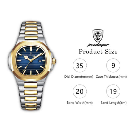 Luxe Vierkant Kwarts Horloge - 3 ATM Waterdicht Lichtgevend Heren Dames Unisex Roestvrij Staal - Zilver Groen
