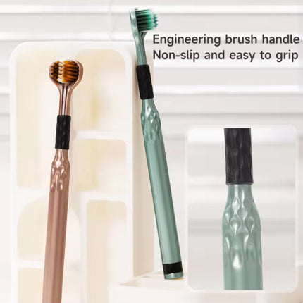 2-Pack Tandenborstel Set 3-Zijdig - Ideaal Hoekontwerp - Verhoogde Tongcoatingborstel - Groen Goud