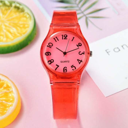 Transparant Candy Jelly Horloge Dames - Waterdicht Siliconen Kwarts Polshorloge Rood