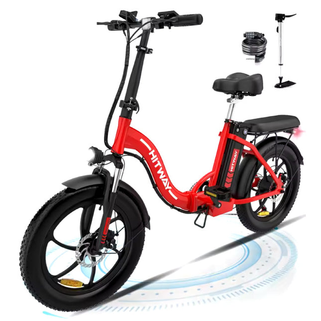 BK6 Elektrische Fiets - 20" Opvouwbare Smart Fatbike - 250W - 36V / 12 Ah - Rood