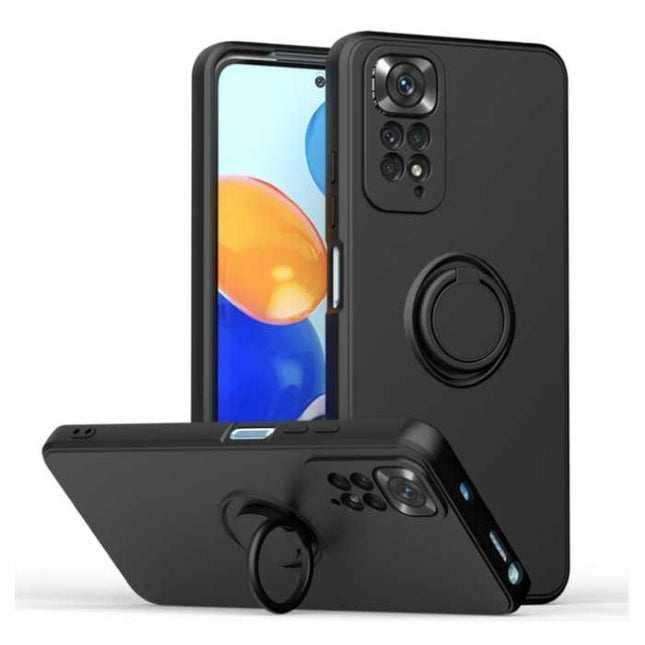 Xiaomi Redmi Note 11S Hoesje met Ring Kickstand en Magneet - Schokbestendig Cover Case Zwart
