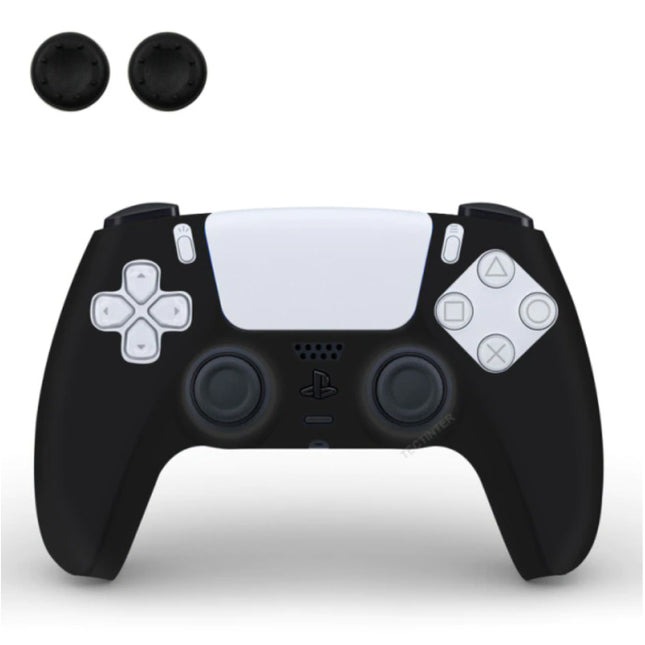 Antislip Hoes / Skin voor PlayStation 5 Controller met Joystick Caps - Rubber Grip Cover PS5 - Zwart