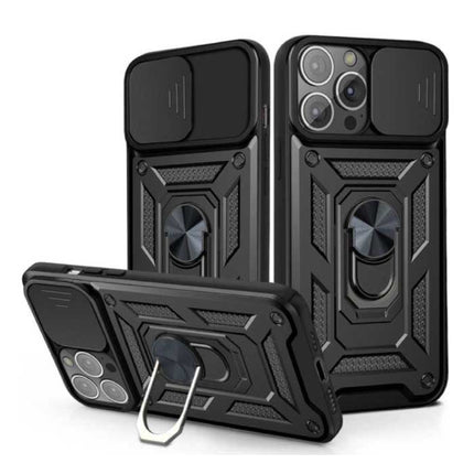iPhone 13 Pro Max - Armor Hoesje met Kickstand en Camera Bescherming - Pop Grip Cover Case Zwart