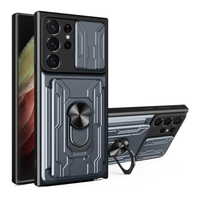 Samsung Galaxy S20 - Card Slot Hoesje met Kickstand en Camera Slide - Magnetische Pop Grip Cover Case Grijs