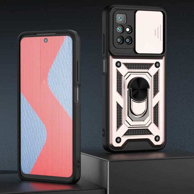 Xiaomi Poco M3 Pro - Armor Hoesje met Kickstand en Camera Bescherming - Pop Grip Cover Case Rose Gold