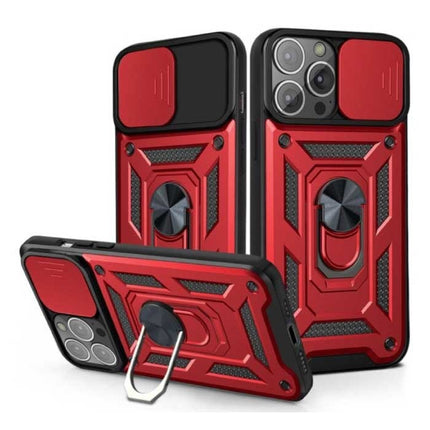 iPhone 13 Pro Max - Armor Hoesje met Kickstand en Camera Bescherming - Pop Grip Cover Case Rood