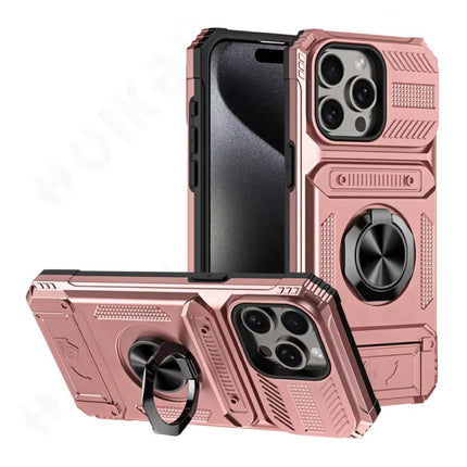 iPhone 16 Plus - Card Slot Hoesje met Kickstand - Grip Socket Magnetische Cover Case - Rose Gold