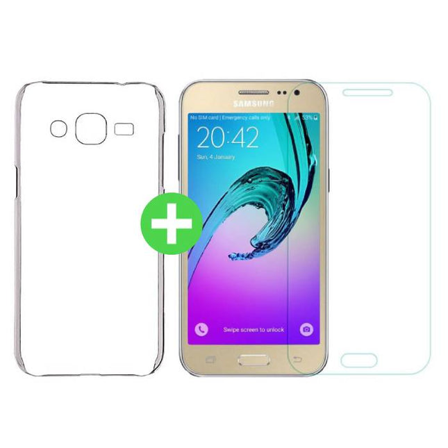 Samsung Galaxy J2/J200F/J200G Transparant TPU Hoesje + Screen Protector Tempered Glass