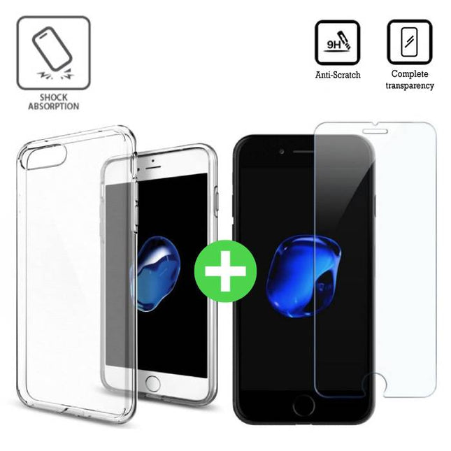 iPhone 7 Transparant TPU Hoesje + Screen Protector Tempered Glass