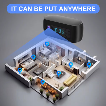Camera Wekker - 4K WiFi Klok - Smart Home Security Night Vision Motion Detection - Zwart