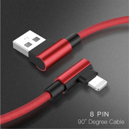 Oplaadkabel 90° 1M voor iPhone Lightning 8-pin - 1 Meter - Gevlochten Nylon Oplader Data Kabel Android Blauw
