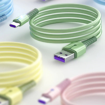 Vloeibare Siliconen Oplaadkabel voor USB-C - 5A Datakabel 2 Meter Oplader Kabel Geel