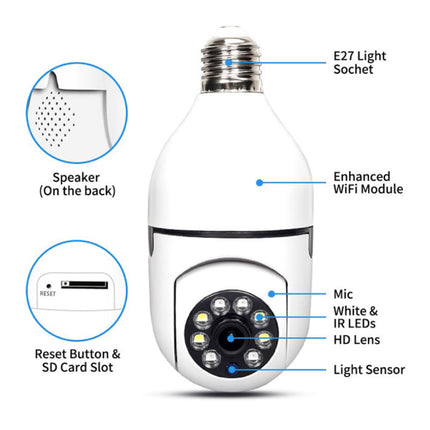 E27 Lamp Camera met Microfoon - WiFi Night Vision Motion Detection Smart Home Security