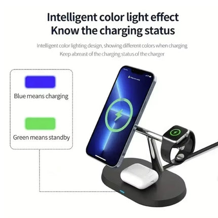 3 in 1 Draadloos Qi Oplaadstation - Compatibel met Apple iPhone / iWatch / AirPods -  Charging Dock 15W Oplader - Zwart