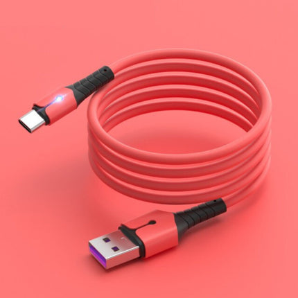 Vloeibare Siliconen Oplaadkabel voor USB-C - 5A Datakabel 1.5 Meter Oplader Kabel Rood