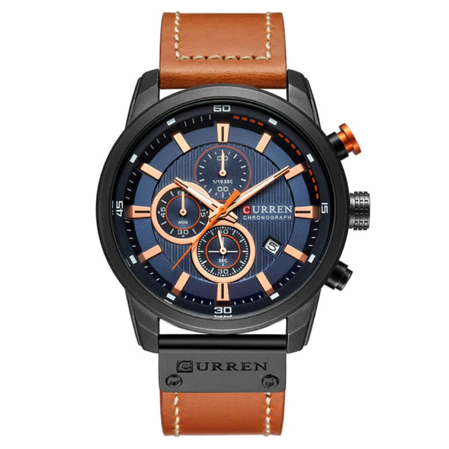 Heren Horloge met Leren Bandje - Anoloog Luxe Kwarts Uurwerk voor Mannen - Roestvrij staal - Oranje-Zwart