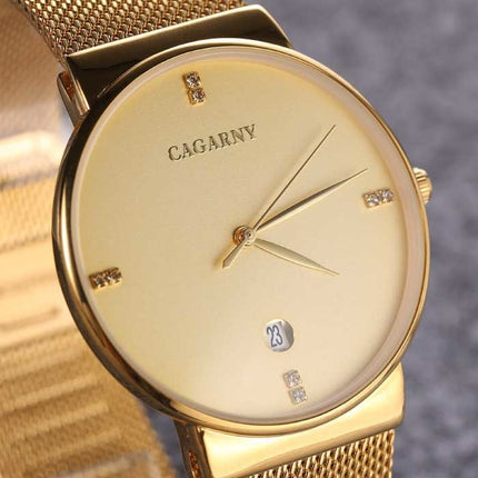 Luxe Kristallen Kwarts Horloge voor Heren - Waterdicht Polshorloge Roestvrij Staal Zwart Minimal