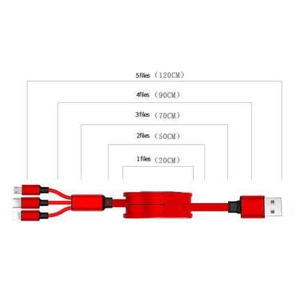 3 in 1 Intrekbare Oplaadkabel - iPhone Lightning / USB-C / Micro-USB - 1.2 Meter Oplader Spiral Data Kabel Wit-Transparant 