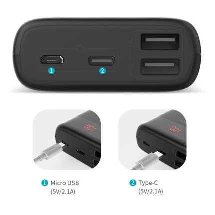 Ares 10.000mAh Powerbank met 4 Poorten - LED Display Externe Noodaccu Batterij Oplader Charger Zwart