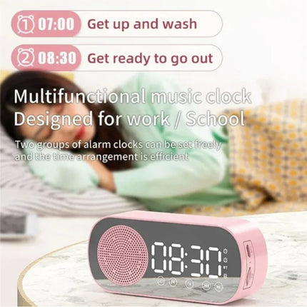 Alarm Klok Speaker - Spiegel FM Radio LED Snooze Wekker - Wit