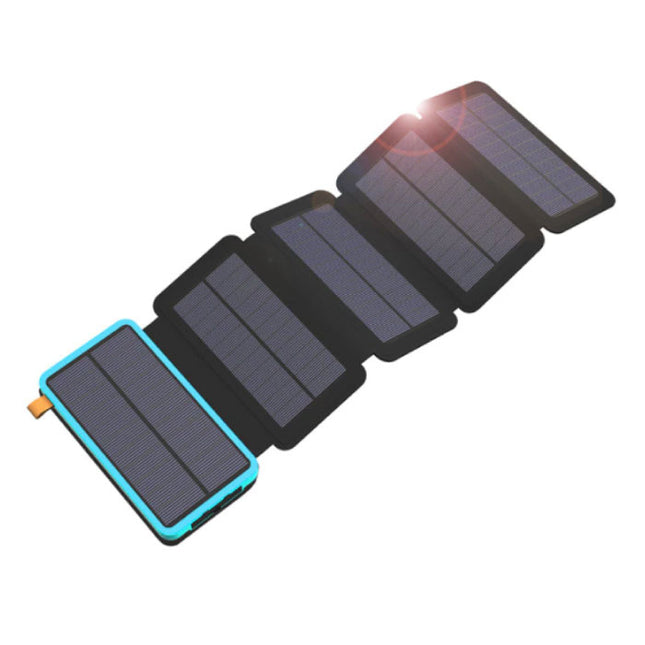 26800mAh Draagbare Solar Powerbank 5 Zonnepanelen - Flexibele Zonne-energie Batterij Oplader 7.5W Zon Blauw