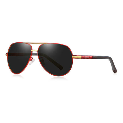Vintage Shades Zonnebril - Roestvrij Staal Legering Pilotenbril met UV400 en Polarisatie Filter voor Mannen - Zwart-Rood
