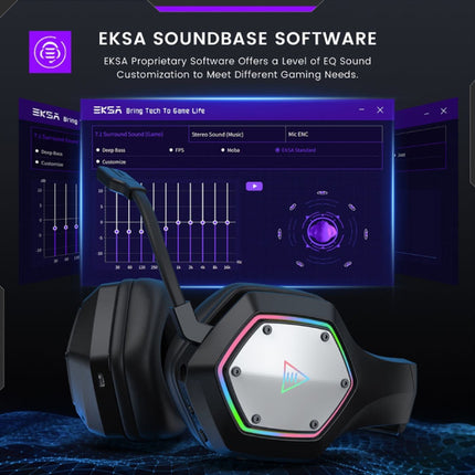 E1000 WT Draadloze Gaming Headset - Koptelefoon met Microfoon Bluetooth 7.1 Surround Zwart 