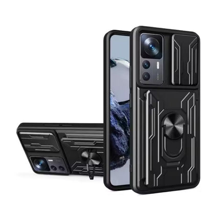 Xiaomi 11T - Card Slot Hoesje met Kickstand en Camera Slide - Pop Grip Cover - Zwart