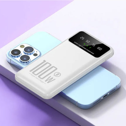 20.000mAh Powerbank met 3 Oplaadpoorten - LED Display & Ingebouwde Zaklamp - 100W Batterij Oplader Wit