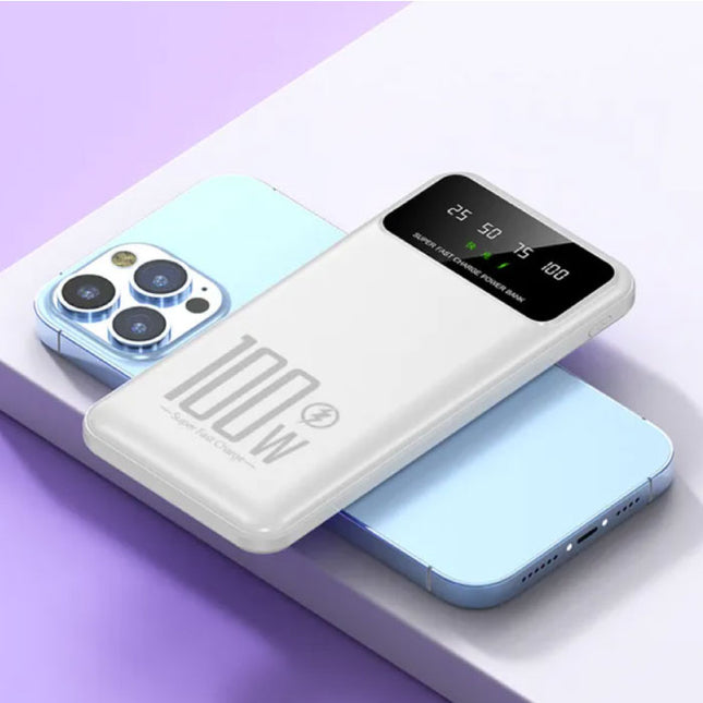 20.000mAh Powerbank met 3 Oplaadpoorten - LED Display & Ingebouwde Zaklamp - 100W Batterij Oplader Wit